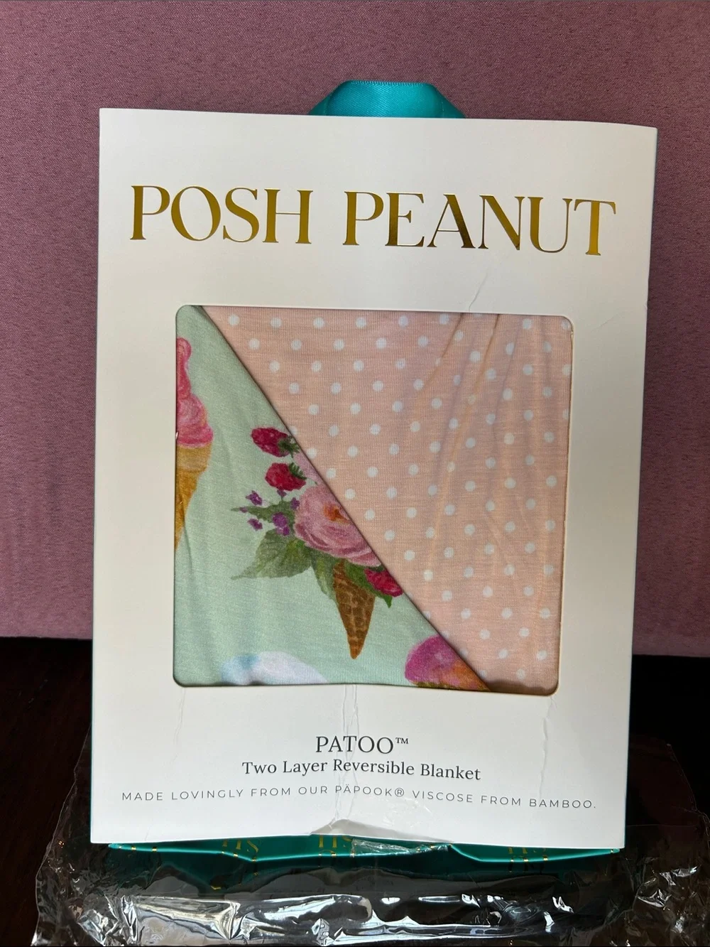 NWT Sophia Patoo - Posh Peanut Mint & Blush Polka Dot Reversible Blanket